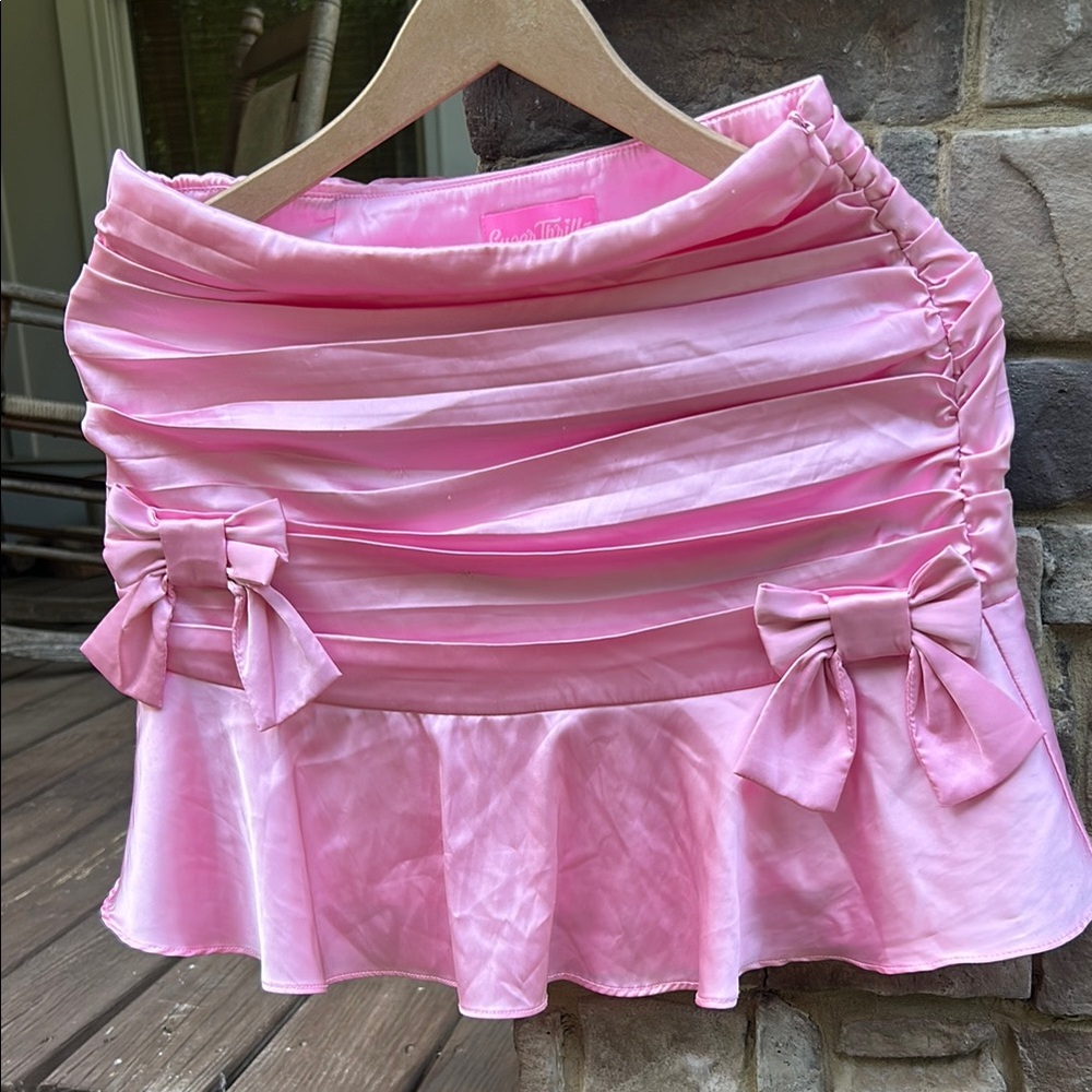 Sugar Thrillz Pink Bubble Mini Skirt Ruched Ruffled